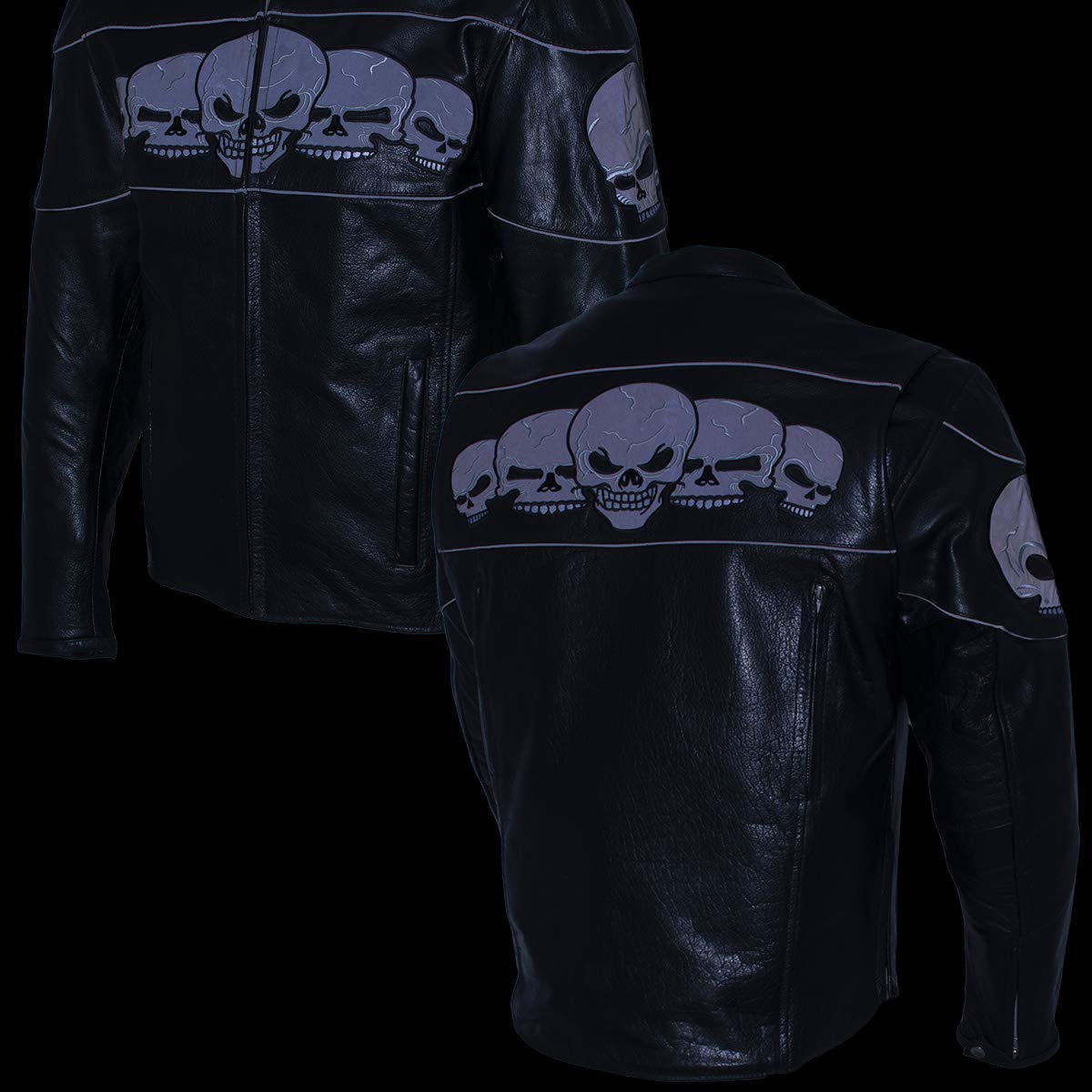 Xelement 3 Skull Head Black Leather Motorcycle Jacket with X-Armor Protection — view 6