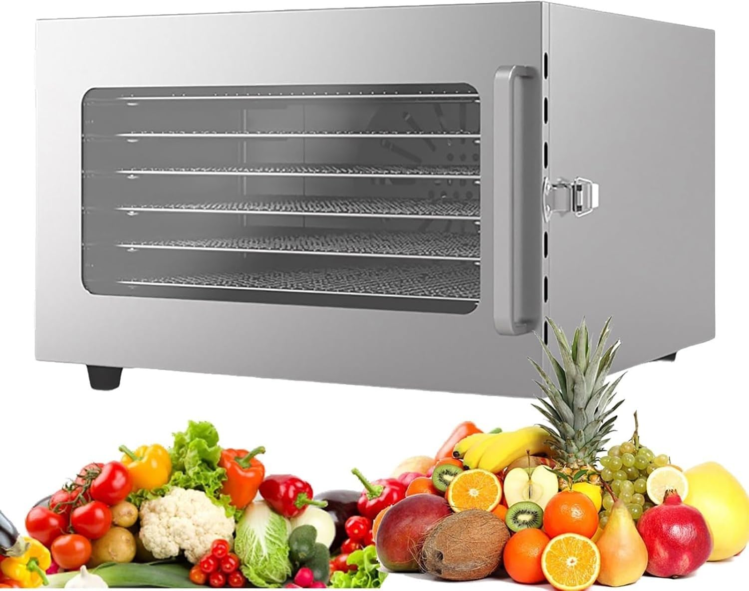 Essiccatore Alimentare 6 Vassoi in Acciaio Inox 400W, Asciugatrice per Frutta Carne e Verdure, Termostato Regolabile 30-90°C per Snack Sani e Yogurt