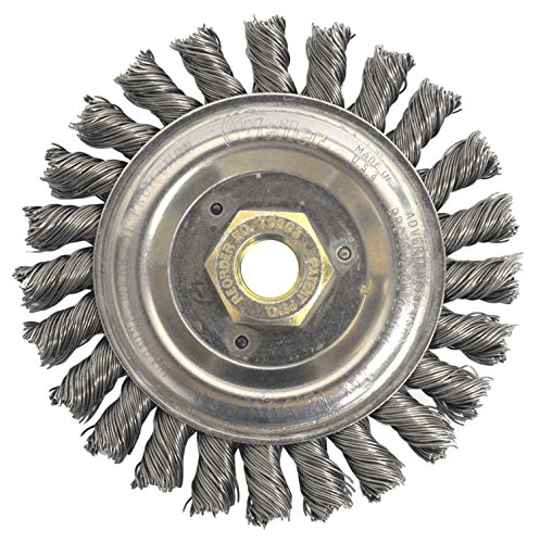 Image of Weiler 79803 Dually Filler Pass Weld Cleaning Brush, 5 inch, 0.23 inch Steel Wire Fill, 5 /8 inch-11 UNC Double-Hex Nut, Made in the USA (Pack of 5)