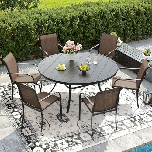 Image of DIFY Patio Chairs Set of 2, Stackable Textilene Outdoor Dining Chairs with Metal Frame, All Weather Outdoor Chairs Set for Backyard Garden Deck Poolside, Brown