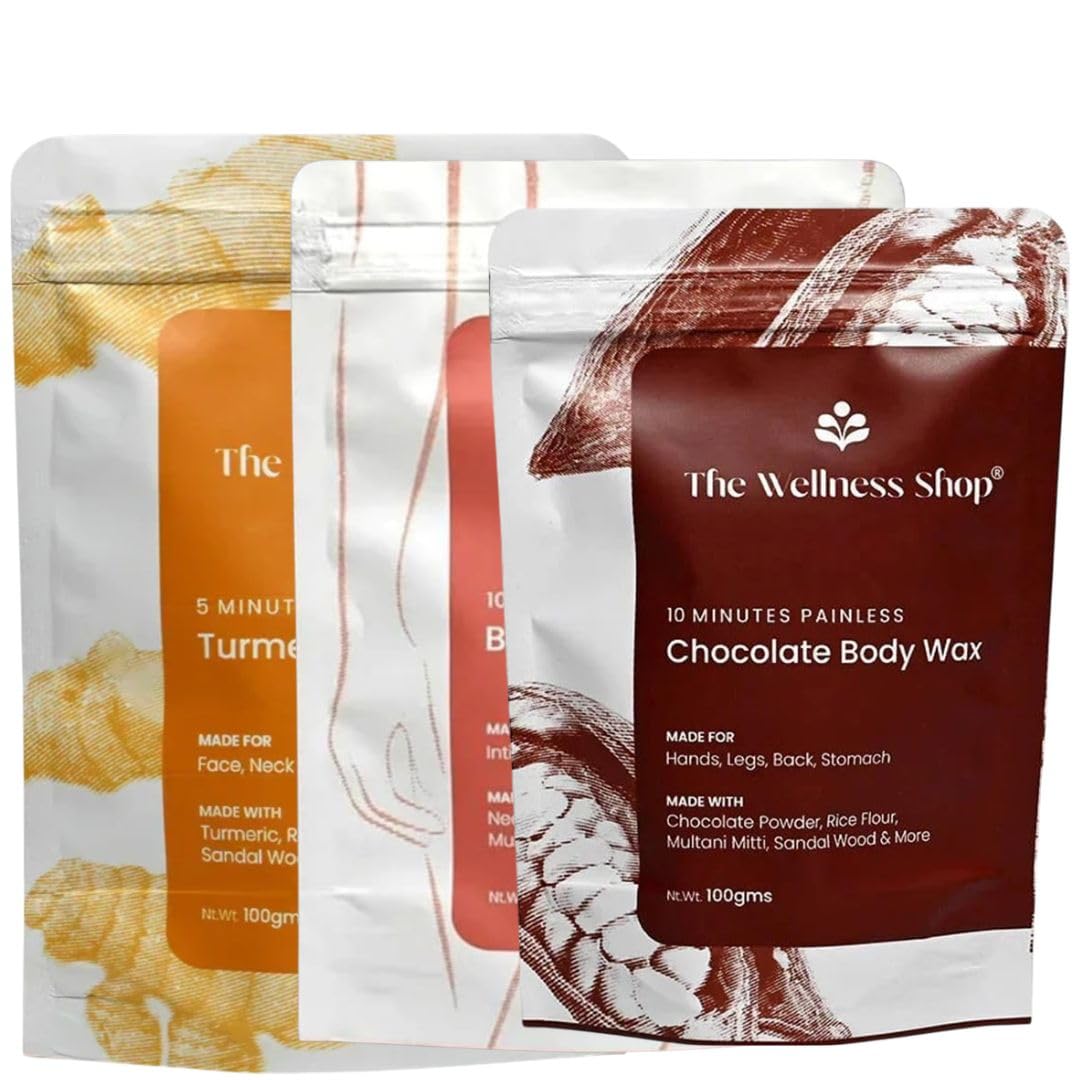 The Wellness Shop Waxing Kit, Turmeric Facial Wax, Chocolate Body Wax, Best Bikini Wax, Hair Removal Harbal Powder | No Irritation & No Skin Rashes | Painless Treatment at Home | Each Pack 100g-image-4