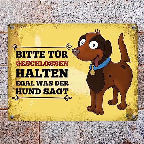 trendaffe Metallschild mit Hunde Motiv: Bitte Tr geschlossen halten, Aluminium, 15x20 cm