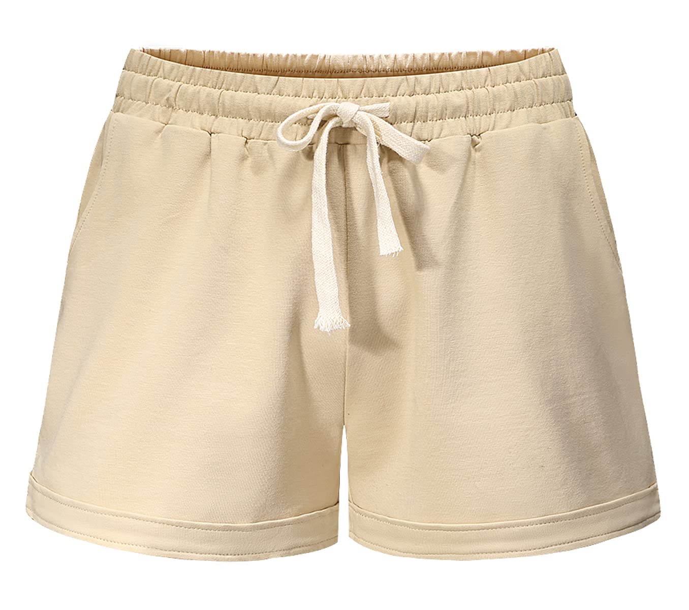 Fuwenni Shorts for Women Casual Summer Elastic Waist Comfy Shorts with Drawstring Khaki M