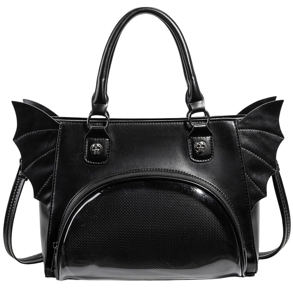 Fituenly Gothic Ita Bag,Crossbody Shoulder Bag,Y2k Bat Shape Leather Tote Bag Satchel Messenger Backpack Multi-purpose Pins Display