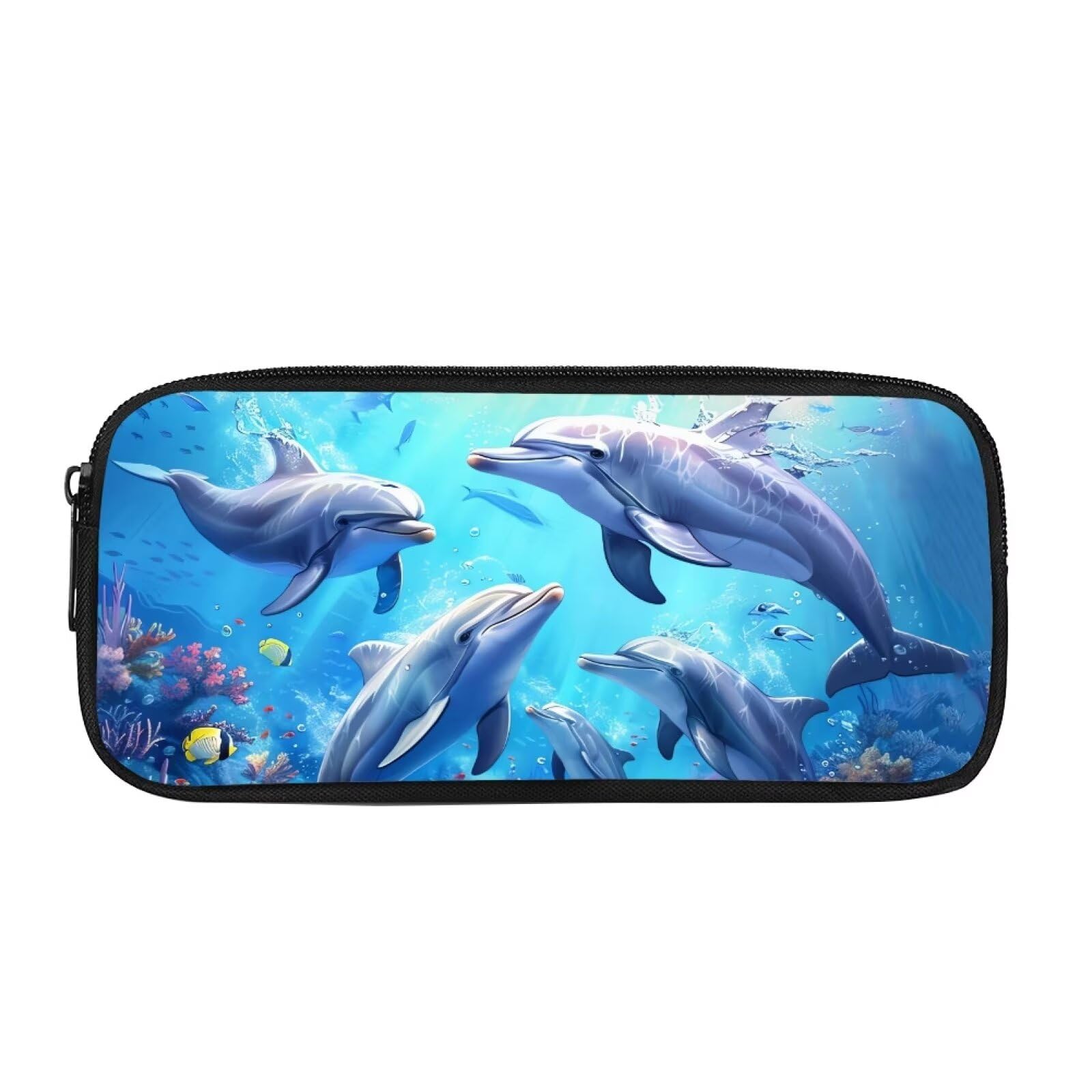 Showudesigns Dolphin Pencil Case for Boys Girls Teens Pen Bag Stationery Organizer Large Capacity Zipper Pencil Pouch Holder Office School Travel Storage Box Ocean Animal Print