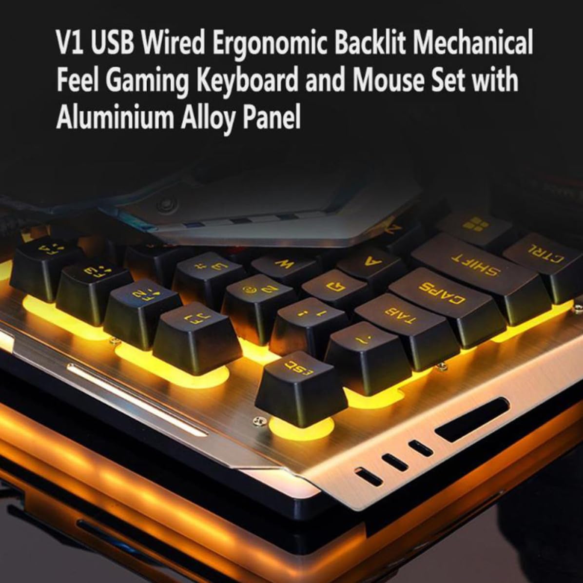 MAGICLULU Conjunto de Teclado Mecánico y Ratón Ergonómico para Juegos Teclas Flotantes y Función Multimedia Fn en Color Negro y Diseño Retro USB