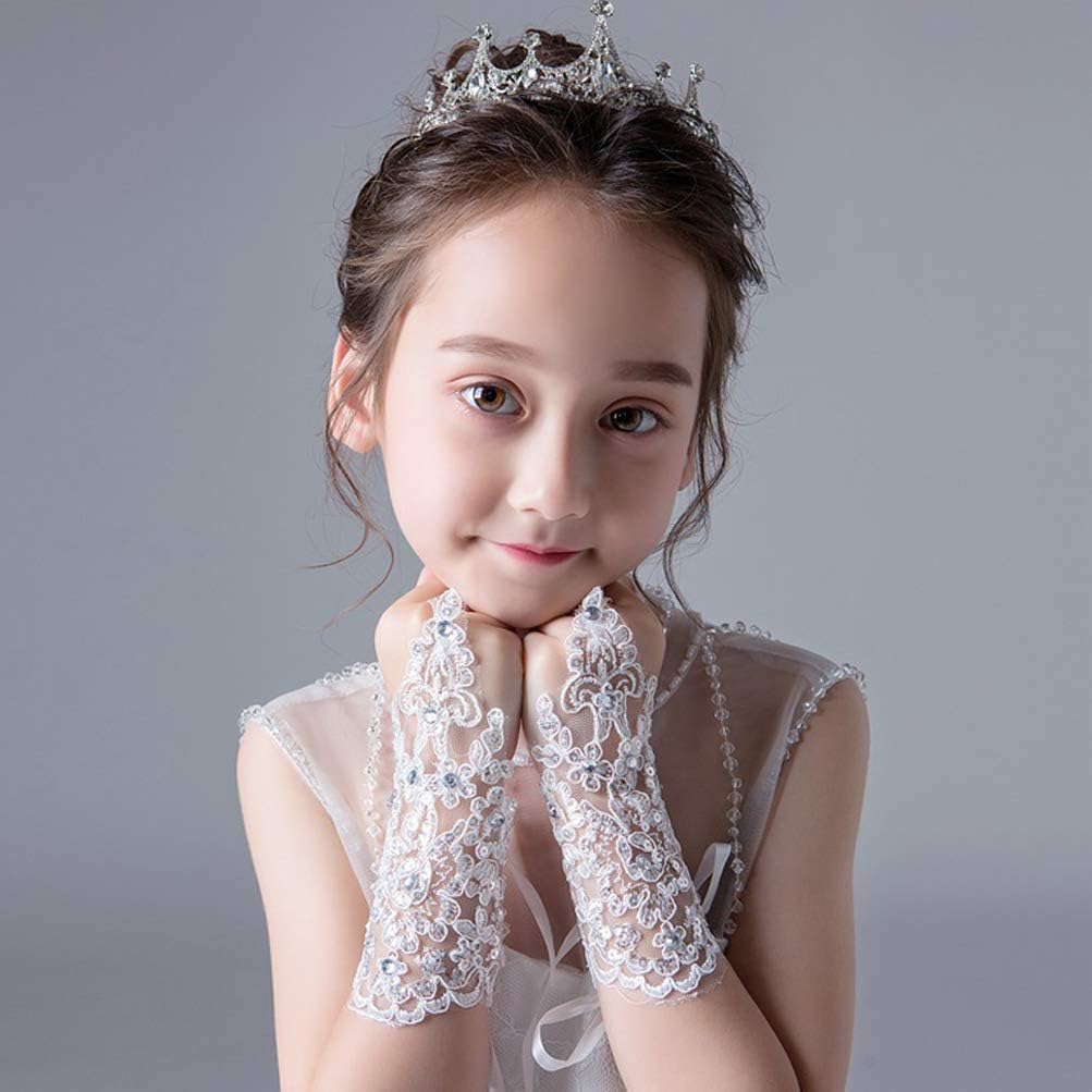 Vista 4 de LeJulyeekay Guantes de encaje para comunión de boda concurso de princesa flores y niñas