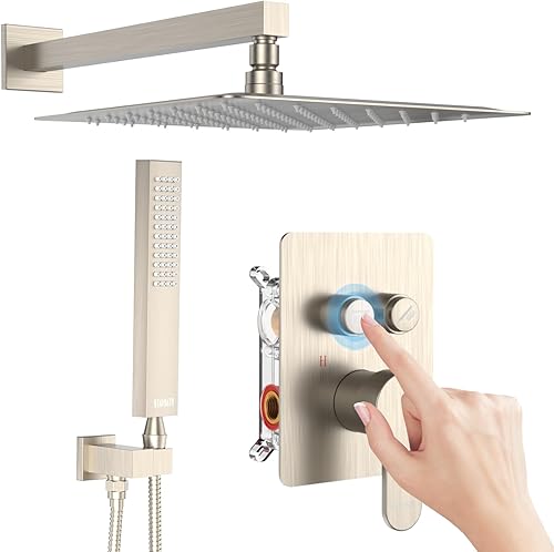Vista 34 de Juego de grifo de ducha, sistema de ducha de 12 pulgadas con ducha de lluvia y de mano, cabezal doble de montaje en techo que puede funcionar todo