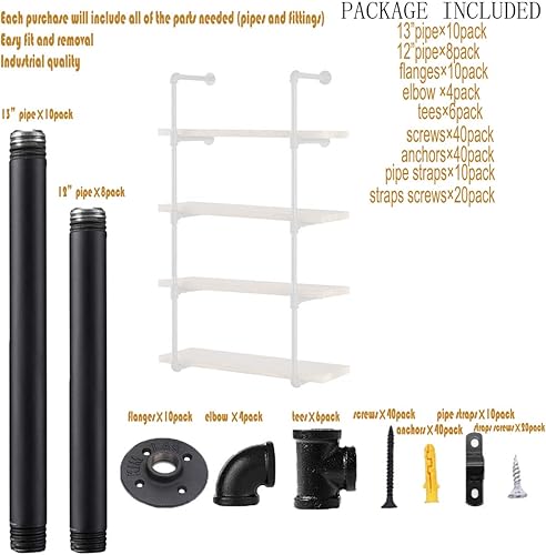 Miniatura 4 de Estantería industrial de tubería de hierro para montaje en pared, estante vintage retro colgado, negro, estantes abiertos de almacenamiento para