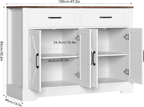 Miniatura 3 de Aparador buffet con almacenamiento, mesa de buffet de cocina de granja con cajones, barra de café con puertas de granero para comedor, pasillo,