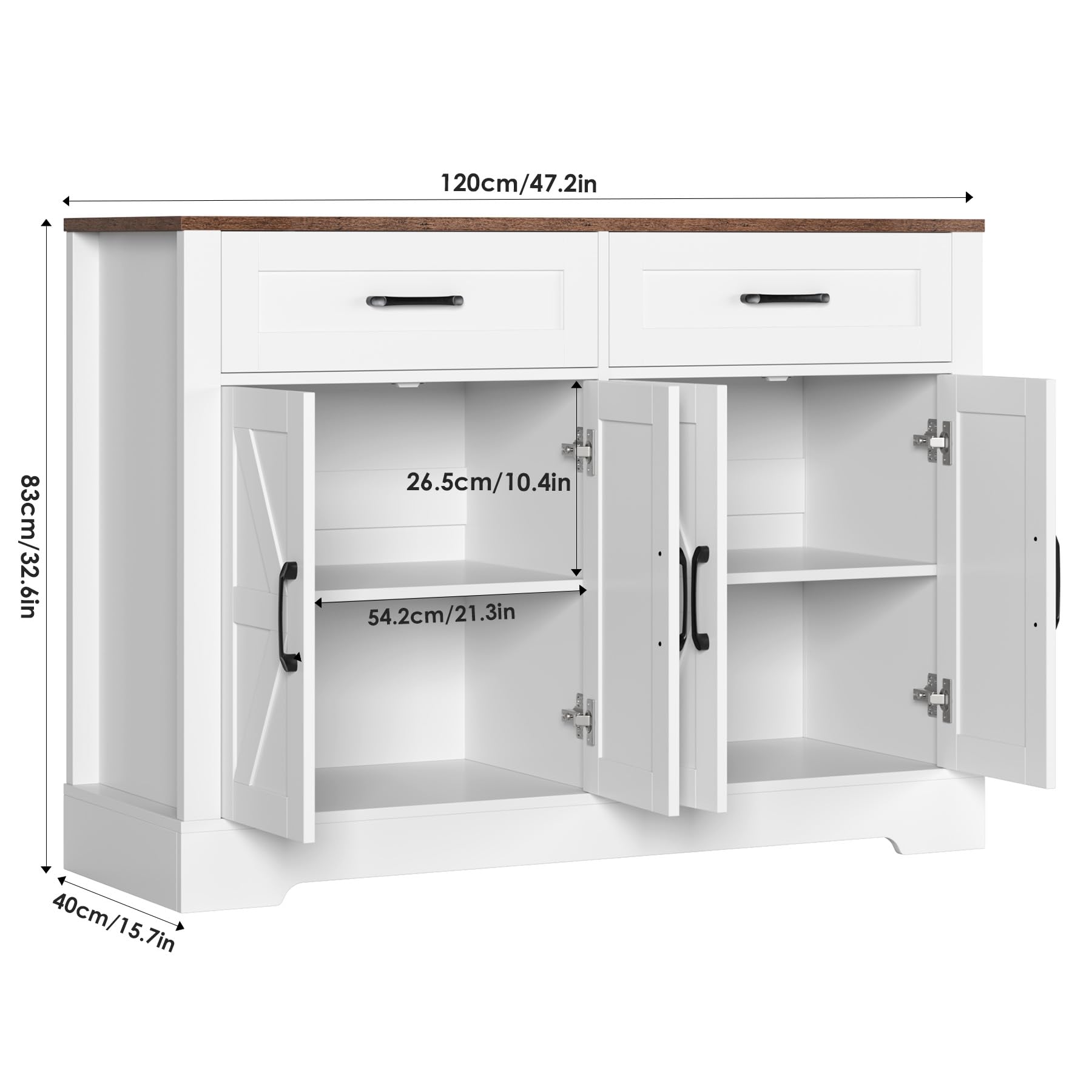 BOTLOG Farmhouse Sideboard Buffet Cabinet with Storage, 47.2