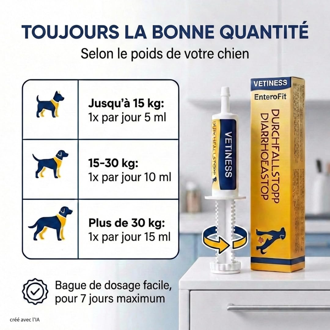 Pâte Anti diarrhée Chien 15 ML | Probiotique Chien pour diarrhée aigüe - Smectite & Charbon Actif Chien- Santé intestinale