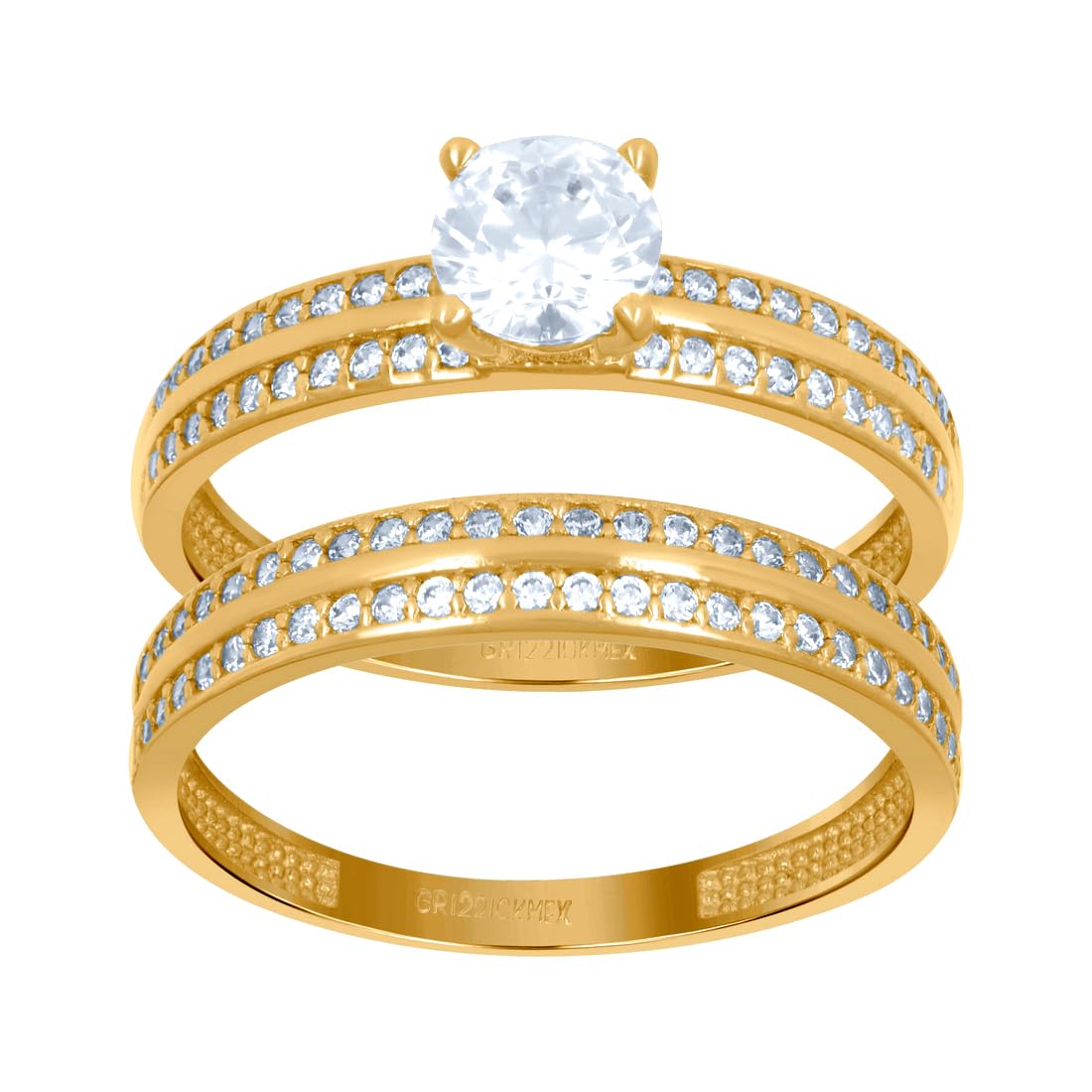 Damen-Brautring-Set, Gelbgold, Zirkonia, künstlicher Diamant, Duo-Brautschmuck, gelb, Einheitsgröße
