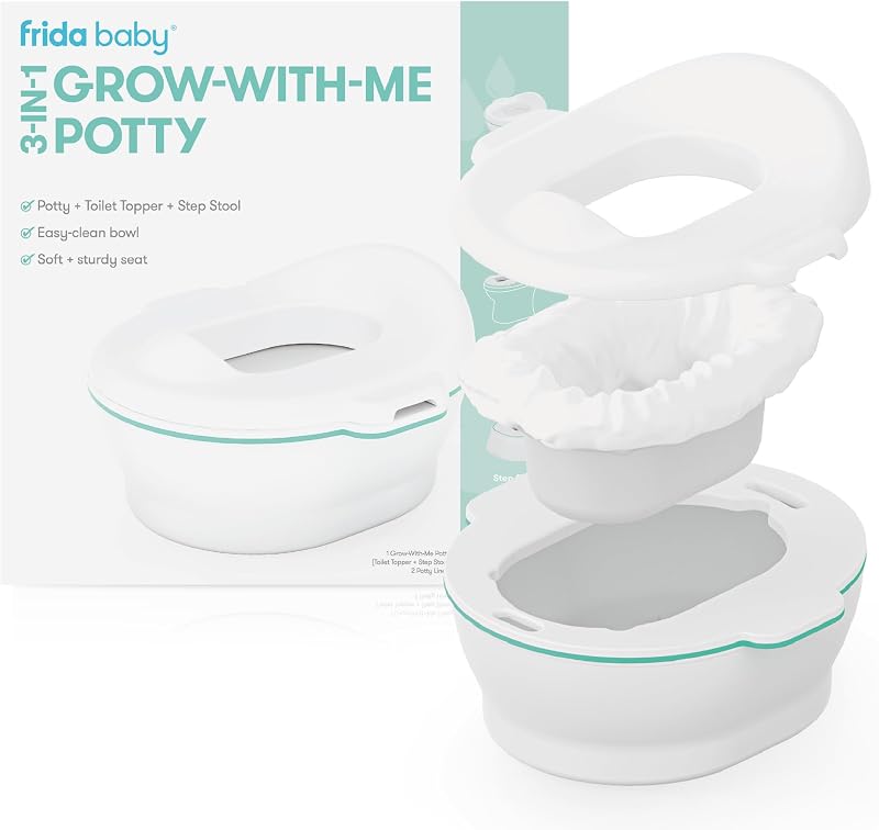 Frida Baby Inodoro de entrenamiento para ir al baño 3 en 1 Grow-With-Me para niños pequeños, Orinal para niños pequeños | Orinal para niños pequeños, asiento de entrenamiento para inodoro y taburete con escalón, sistema de entrenamiento para ir al baño fácil de limpiar, 3 piezas