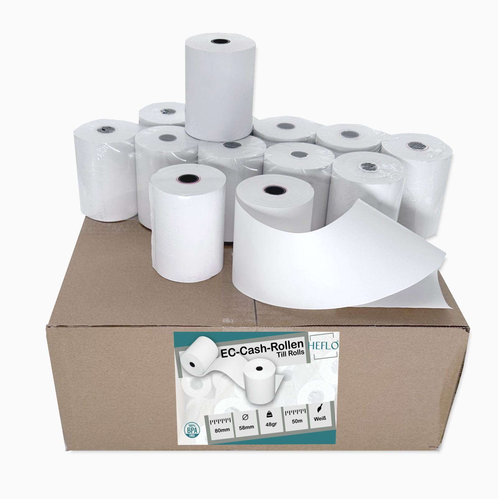 50 x Thermorollen 80mm x 50m, Ø 59mm, 48g, 50m lang, Thermopapier BPA frei, mit Endmarkierung, z. B. für Quorion QTouch 10T, QTouch 8, Epson TM-T88, Star TSP Series, u.v.m.