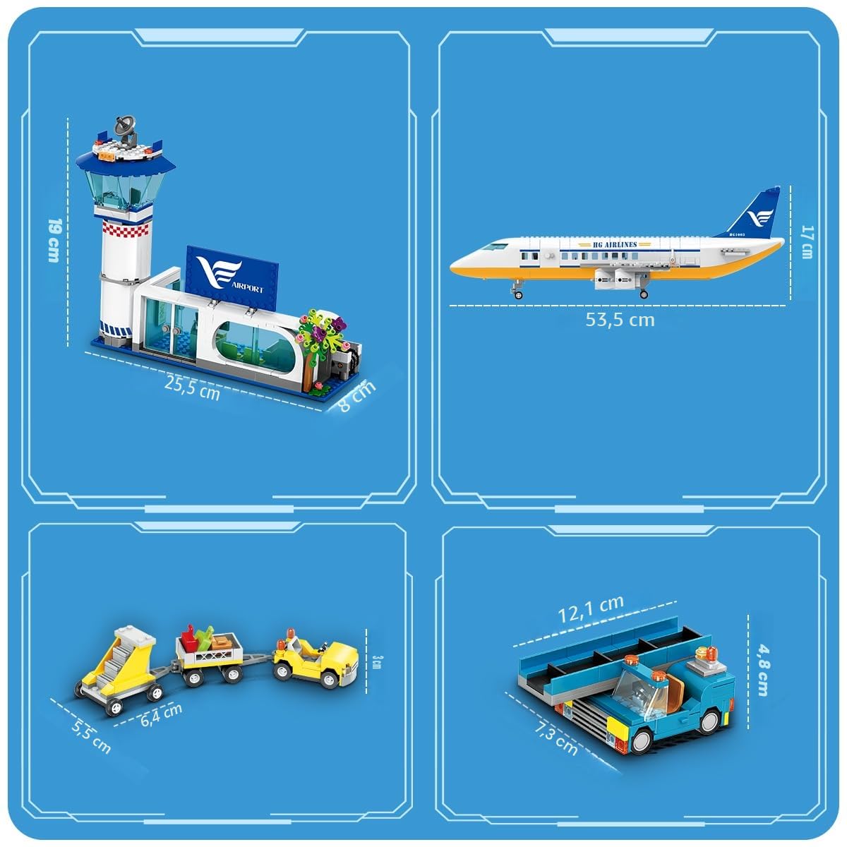 HOGOKIDS City Avion de passagers Jouets de Construction Ensembles avec lumière LED, 901 pcs Blocs de Construction d'avion avec Terminal d'aéroport, Tour Radar, remorque à Bagages, Cadeau pour Enfants