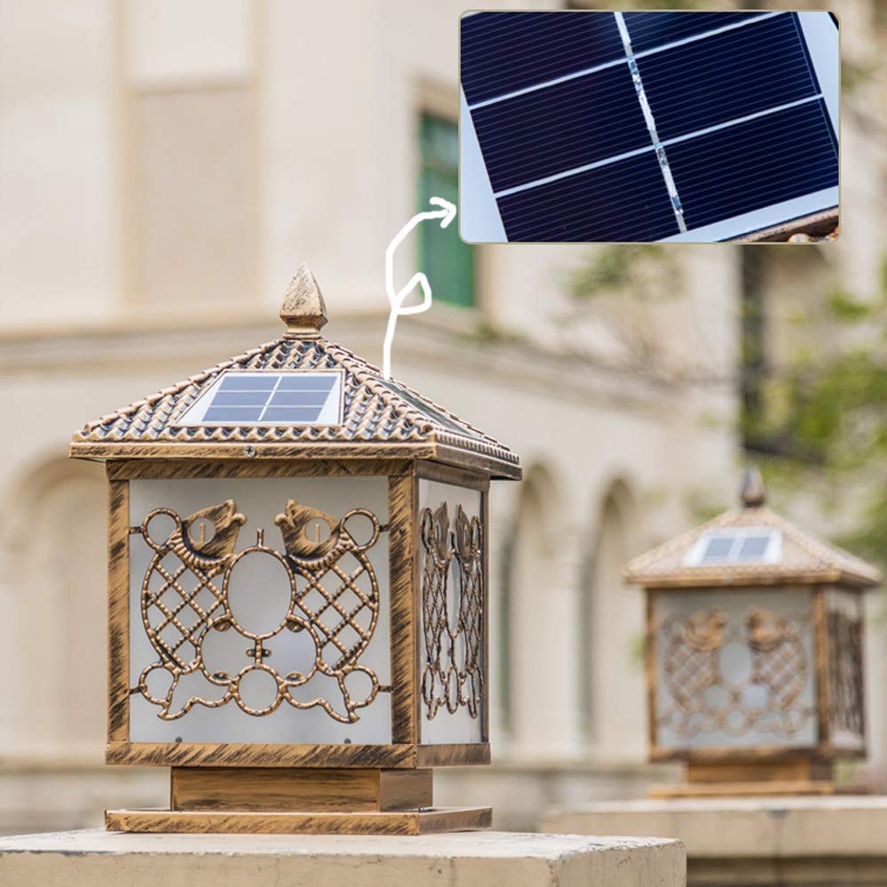 Vintage Ip65 Wasserdichte Led Solar Säule Licht Europäische Tradition Aluminium Metall Glas Spalte Lampe Villa Garten Zaun Lampen Retro Innenhof Rasen Beleuchtung Pfosten Laterne,Brown