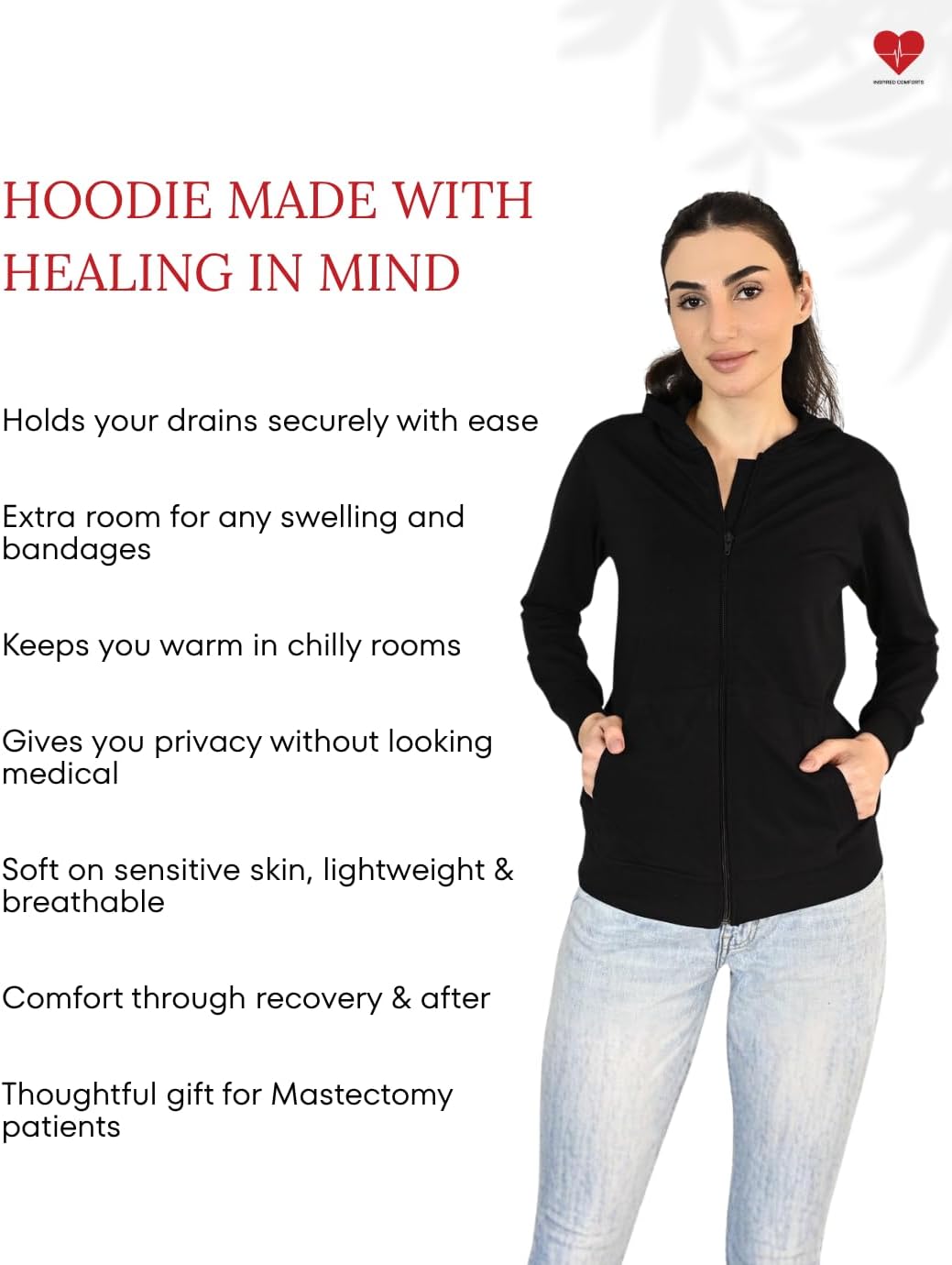 Inspired Comforts Mastectomy Recovery Hoodie with Drain Pockets - Image 4