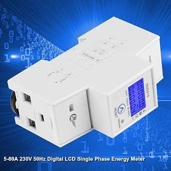 Energy Meter, 5-80A 230V 50Hz Electric KWh Meter LCD Energy Meter Watt Meter, Digital Energy Meter, Single Phase Energy Meter DIN Rail Mounting DDS015