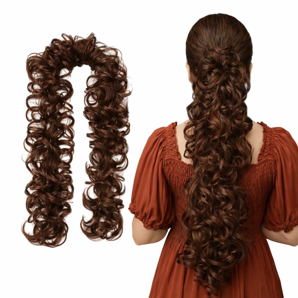 Messy Hair Frill Extension for Women & Girls - Premium Braid Ponytail Hair Accessories - Brown - 1 Pc-image-20
