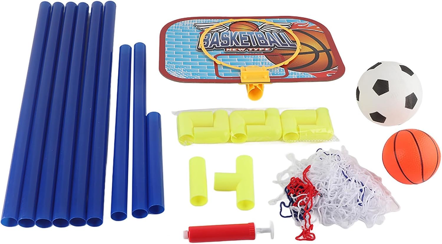 Indoor Outdoor Mini Basketball Soccer System Backboard Football Guard Balls Kit Kids Toy Set High Strength Tempered Plastic Construction with Detachable Nets Includes