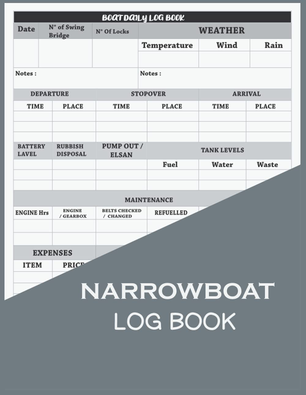 Narrowboat Log Book: Journal log book to Record Boat and Trip Information ,Trip Log and Passenger Log Book ,Boat Maintenance LogBook, Fuel (Perfect Gift Idea for Narrowboat User)