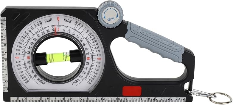 Pitch Gauge Roofing, Dual-Scale Rotary Pitch Finder with Thumb Dial, Multifunction Tool, Multi-Function Slope Gauge Constructing Engineering 130 Angle Finder with Carabiner