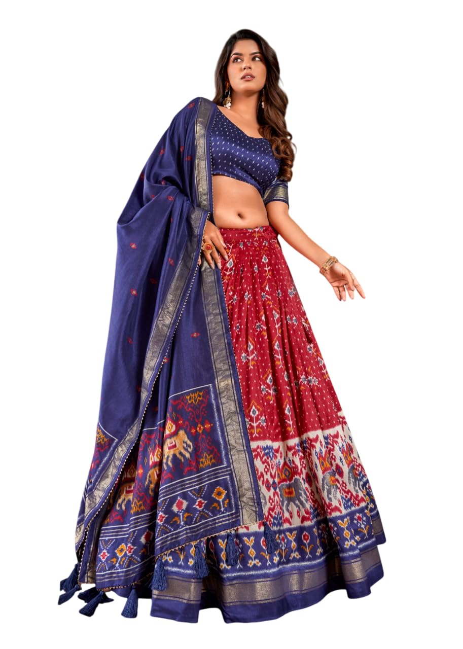 Women's Lehenga Choli | Tussar Silk With Patola Print With Foil Work For Women Solid Patola Print And Foil Work Lehenga-image-34