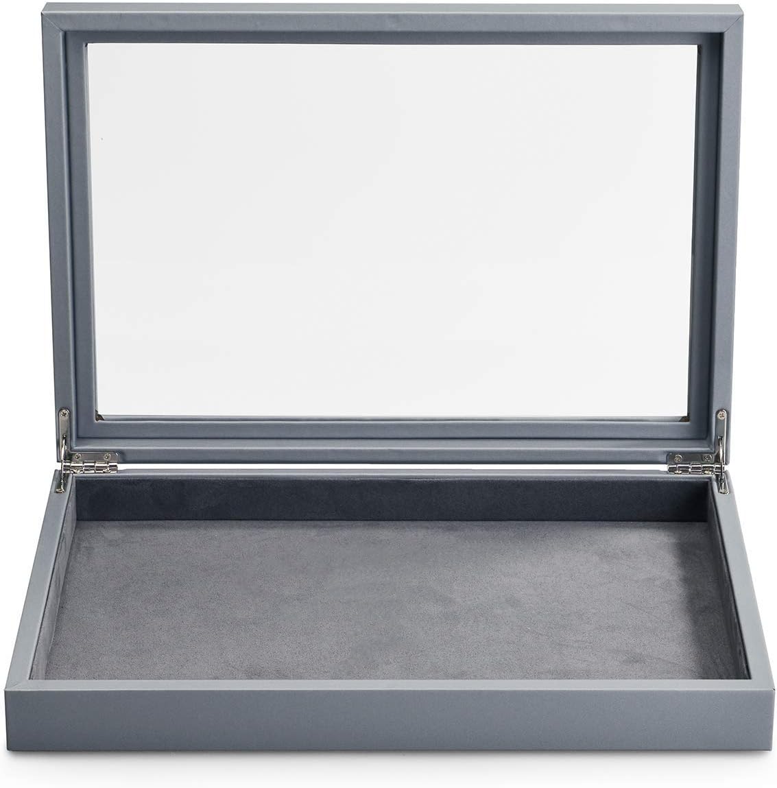 Oirlv Premium Leather Jewelry Tray with Clear Lid,Microfiber Interior Jewelry Organizer Box for Jewelry Storage and Display(Flat)