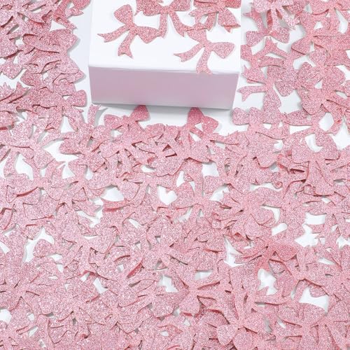 Image of Dunzoom 300 Pcs Pink Bow Bachelor Party Confetti She's Tying the Knot Confetti Table Decorations Glitter Pink Coquette Bow for Girls Birthday Party Bridal Shower Wedding Supplies