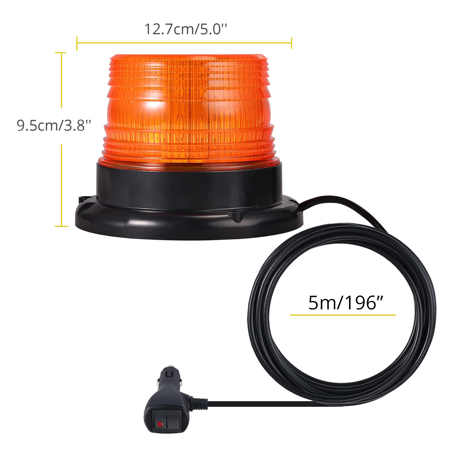 PROZOR Gyrophare Orange 40 LEDs Girophare LED Vehicule 40W 12/24V E-mark Clignotant Magnétique d'Urgence Avertissement Strobe ON/OFF, 7 Modes Flash IP67 Lumière Balise Ambre avec 5M Allume-Cigare