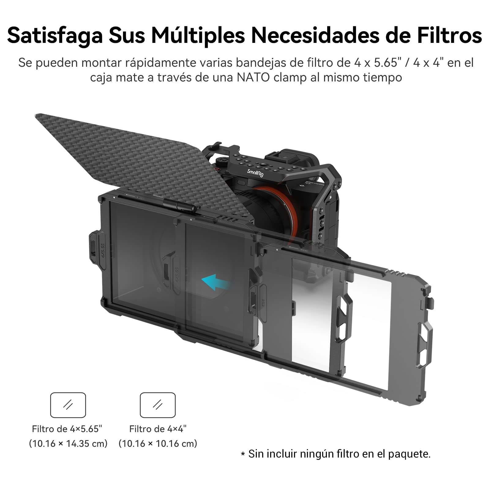 SMALLRIG Mini Matte Box Lite con Bandera Superior para Cámaras DSLR y sin Espejo, Caja Mate Compatible con Lentes de 67mm/72mm/77mm/82mm/95mm, Viene con Bandeja de Filtro - 3575