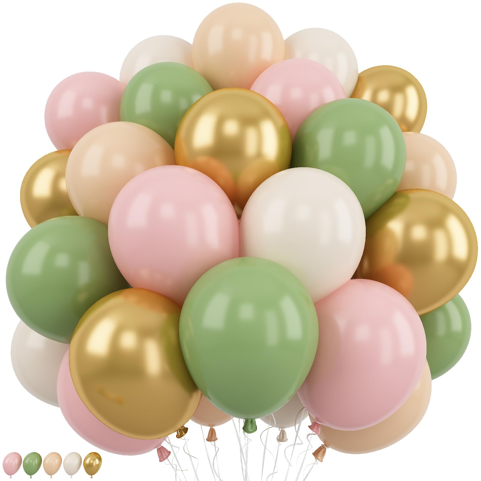 Pink and Green Balloons Sage Green Dusty Light Pink Gold Balloons Olive Blush Beige Apricot Nude Sand White Metallic Gold Balloon for Girls Boho Bloom Bridal Baby Shower Birthday Party Decorations โ image 1