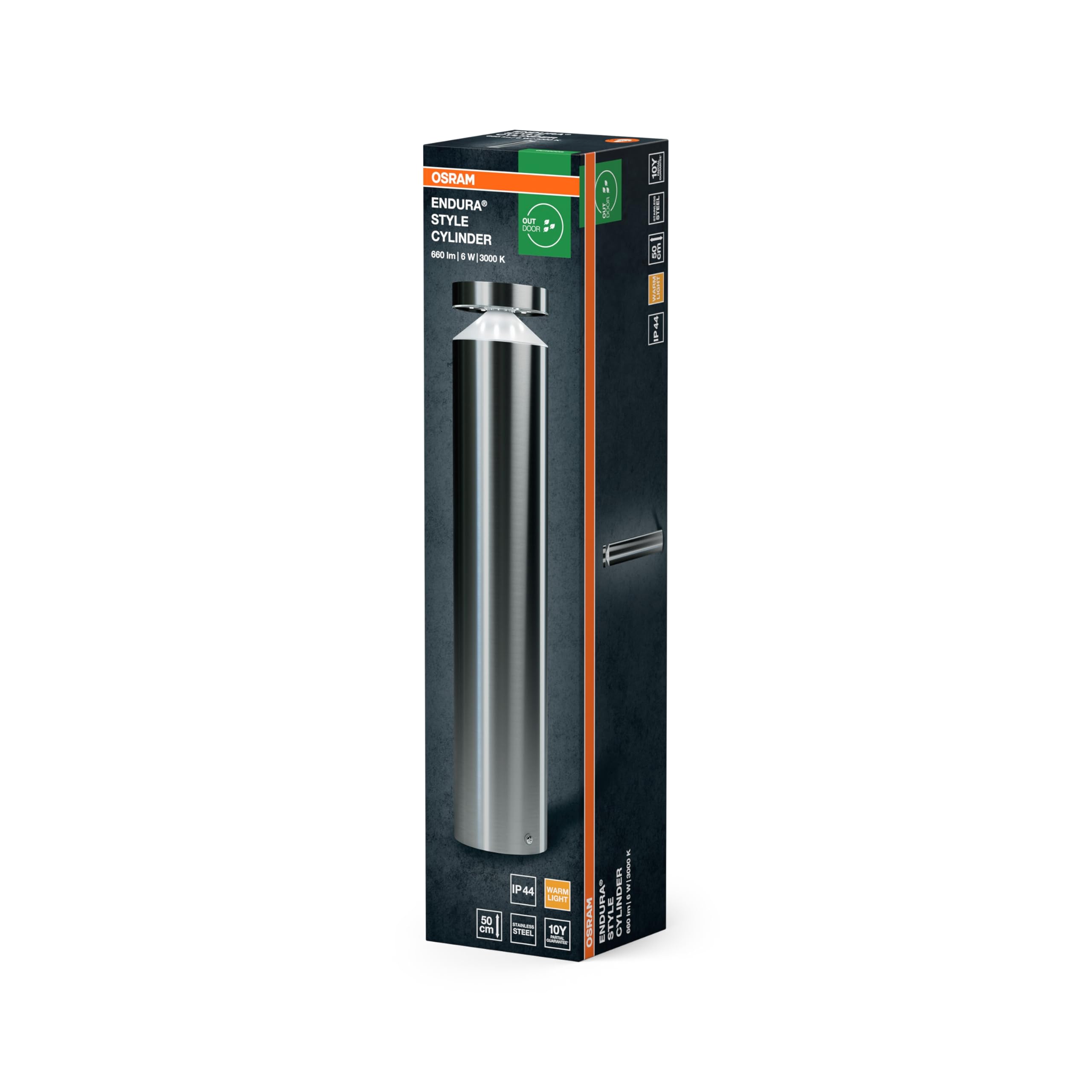 Osram ENDURA Style Cylinder Außenwandleuchte 50cm, 6W, 3000K, 660lm, modernes Edelstahl-Design, IP44 für Fassaden und Eingänge | ENDURA Style Cylinder, Outdoor Lanterns, Stahl, 101 mm dia, 30000 h, 1-Pack