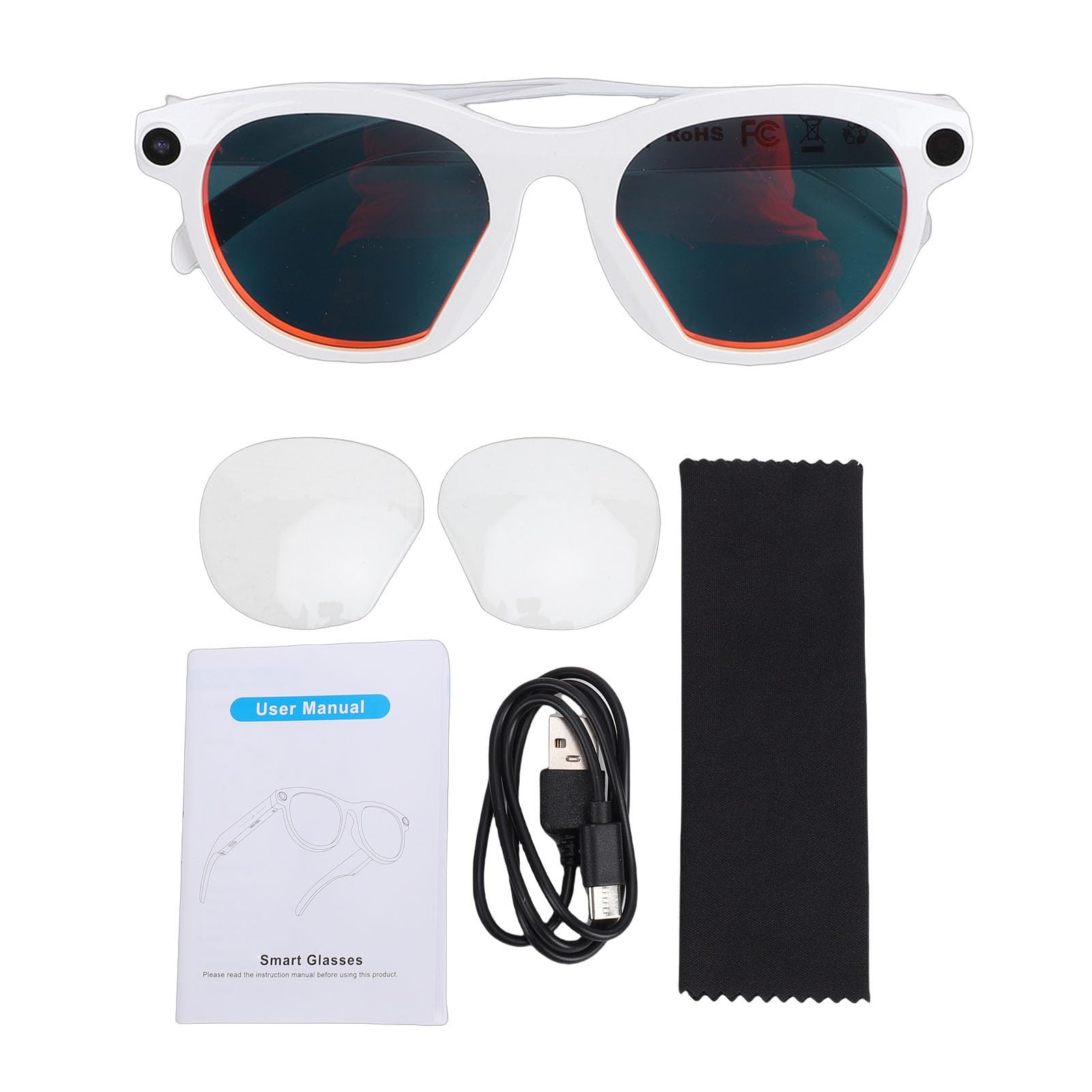 Fockety Gafas Inteligentes con IA, Gafas de grabación con cámara de 8 MP y 1080p, grabación de Audio y vídeo en Tiempo Real, traducción, Unisex, Bloqueo de luz Azul para Viajes