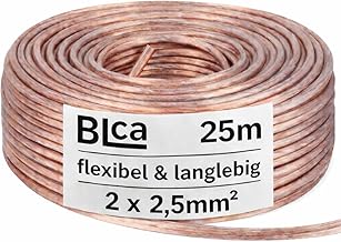 DCSk BLca 25 m 2 x 2.5 mm² Speaker Cable CCA I Box Cable, Insulated, Transparent, with Polarity Marking, I LS Cable Sold by the Metre for Stereo System, etc