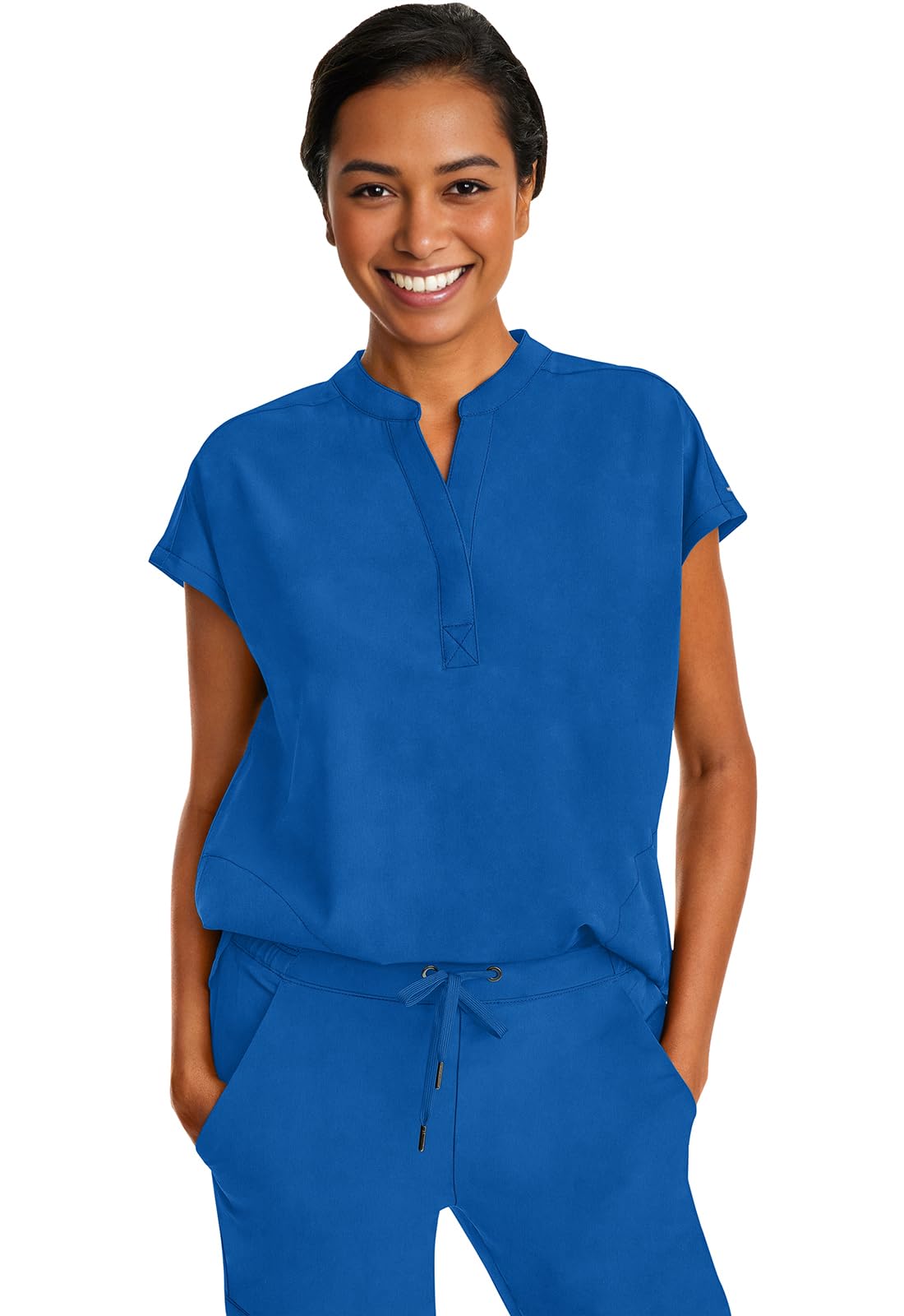 Healing HandsWomen's Scrub Top Relaxed Fit Journey Top - 2 Pockets with Knit Details, Dolman Sleeve and Rounded Hem - 2152