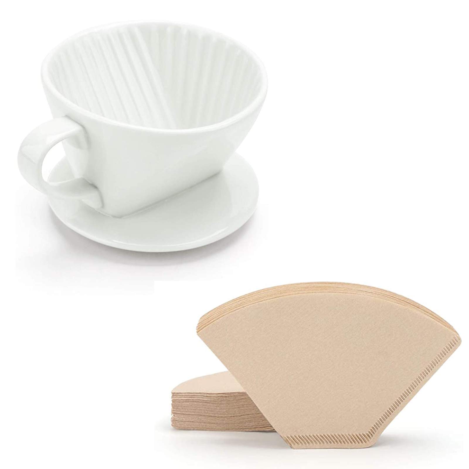 Ceramic Coffee Dripper and Filter Paper, Segarty 200 count #2 Coffee Filter Paper and 1 PC #2 Coffee Filter Cup with 3 Holes at Flat Bottom