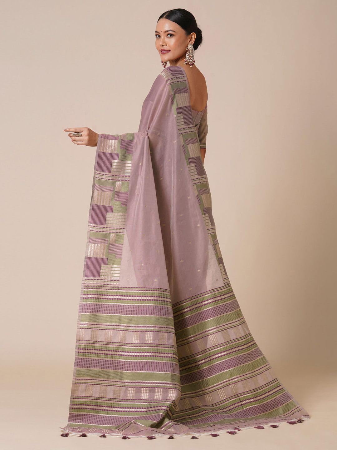 Sari da donna in cotone e seta con camicetta non cucita