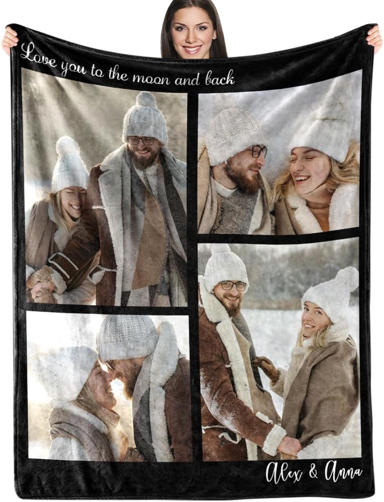 Custom Blanket with Picture Customized Fleece Photo Blanket for Couples Gifts Personalized Blankets and Throws Christmas Valentines Day Gifts for Boyfriend Girlfriend