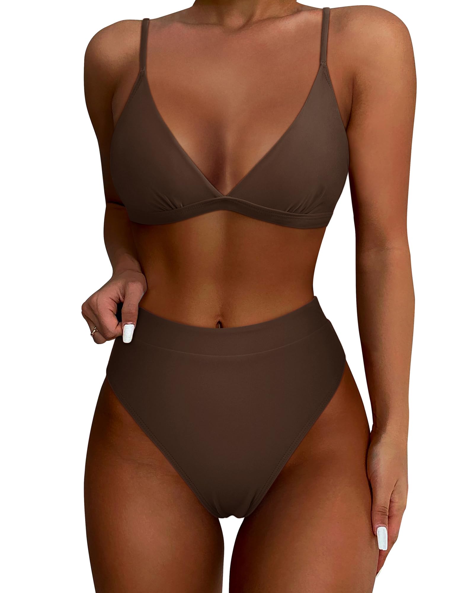SUUKSESS Women High Waisted High Cut Bikini Set Sexy Triangle Two Piece Swimsuits