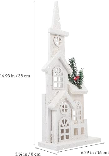 Miniatura 7 de INPETS Christmas Wood Village Christmas LED Church Light House Snow Scene Xmas Decorations for Christmas Desktop Ornament Holiday Home Decor