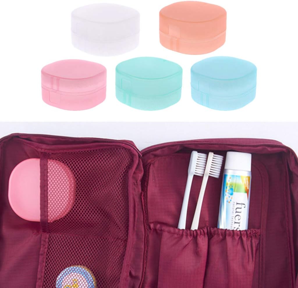 Portable Soap Box Container Round Leak Resistant Sponge for Case Travel Bathroom Soap Dish Shower Bar Soap Draining Tray Drain Holder Cover Bathroom Sink Ceramic Mount Marble Set Cup image 3