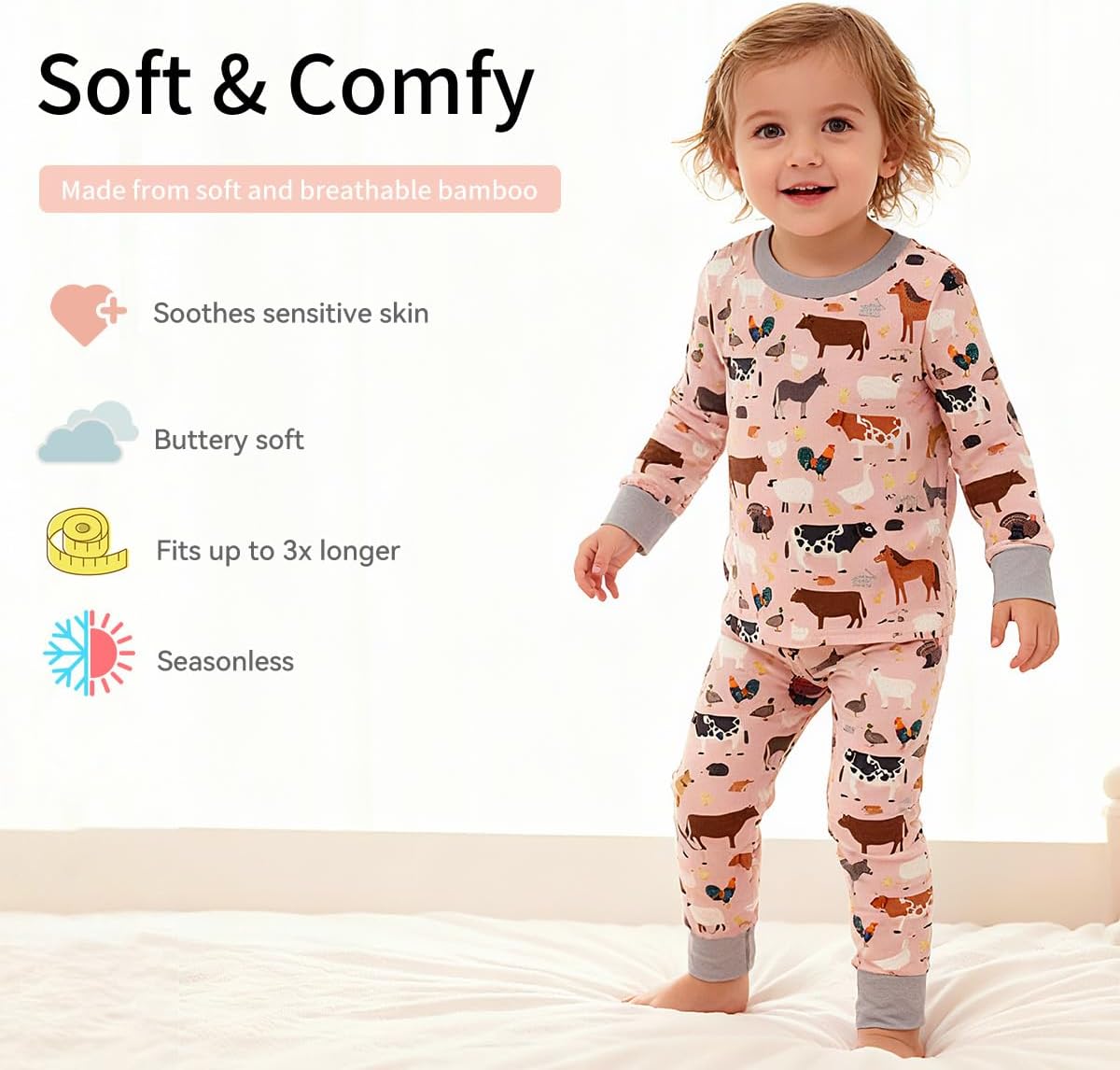 Weiwei Pajama Set for Boys & Girls Set of 2, Viscose Made from Bamboo Toddler Pajamas for Kids, Long-Sleeve Sleepwear 2pcs - Image 4