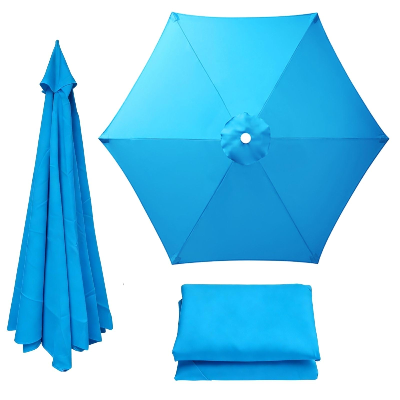 Patio Umbrella Replacement Canopy 6 Ribs Canopy Only Fits 2m 2.15m 2.3m 2.5m 2.7m 2.8m 3m Beige Khaki Blue Dark Green and 20+ Colors UV Protected Waterproof Fabric Top(Light blue,2.5m/8.2ft) — image 1