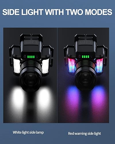 Miniatura 7 de Linterna frontal LED recargable súper brillante, luz de cabeza impermeable con sensor de movimiento para adultos, 5 modos de faro manos libres para