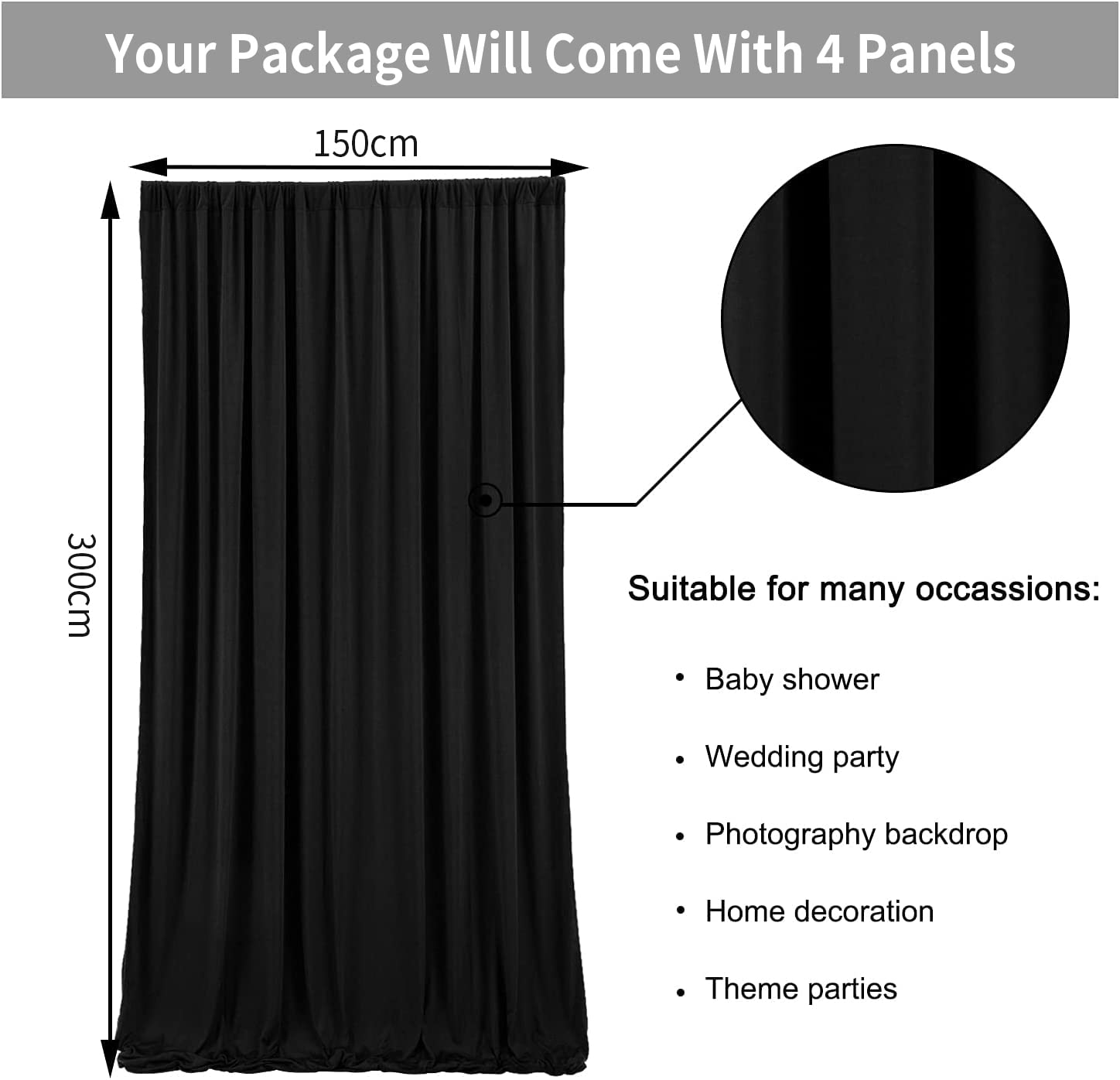 Sfondo Tenda Bianco 9m X 3m In Poliestere, 6 Pannelli Per Matrimonio E Compleanno - 5