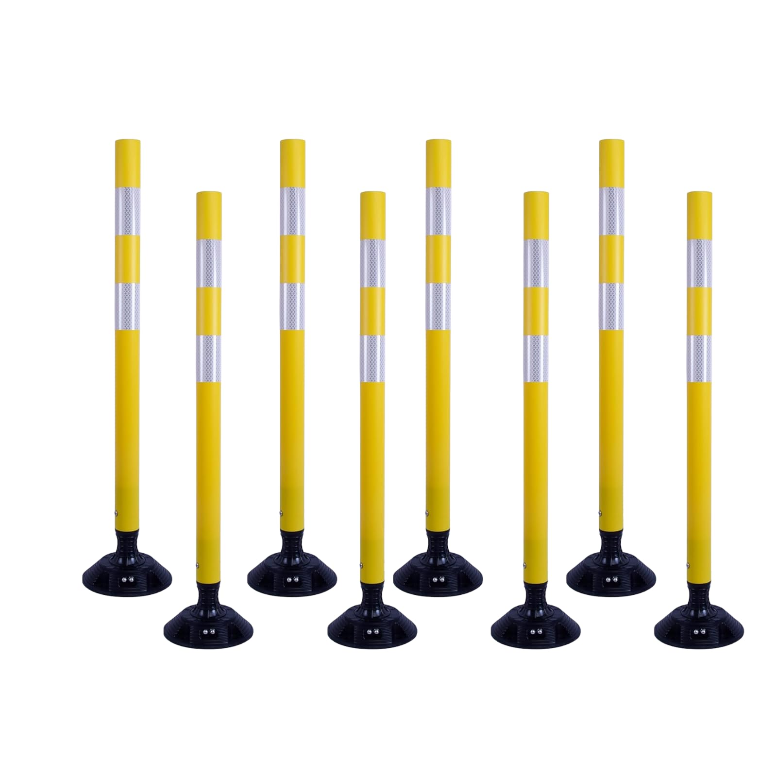 8 Pack Traffic Delineator Posts – High Visibility Reflective Safety Cones with Spring Base for Roadway, Parking, Garage, Construction Zones (Yellow,