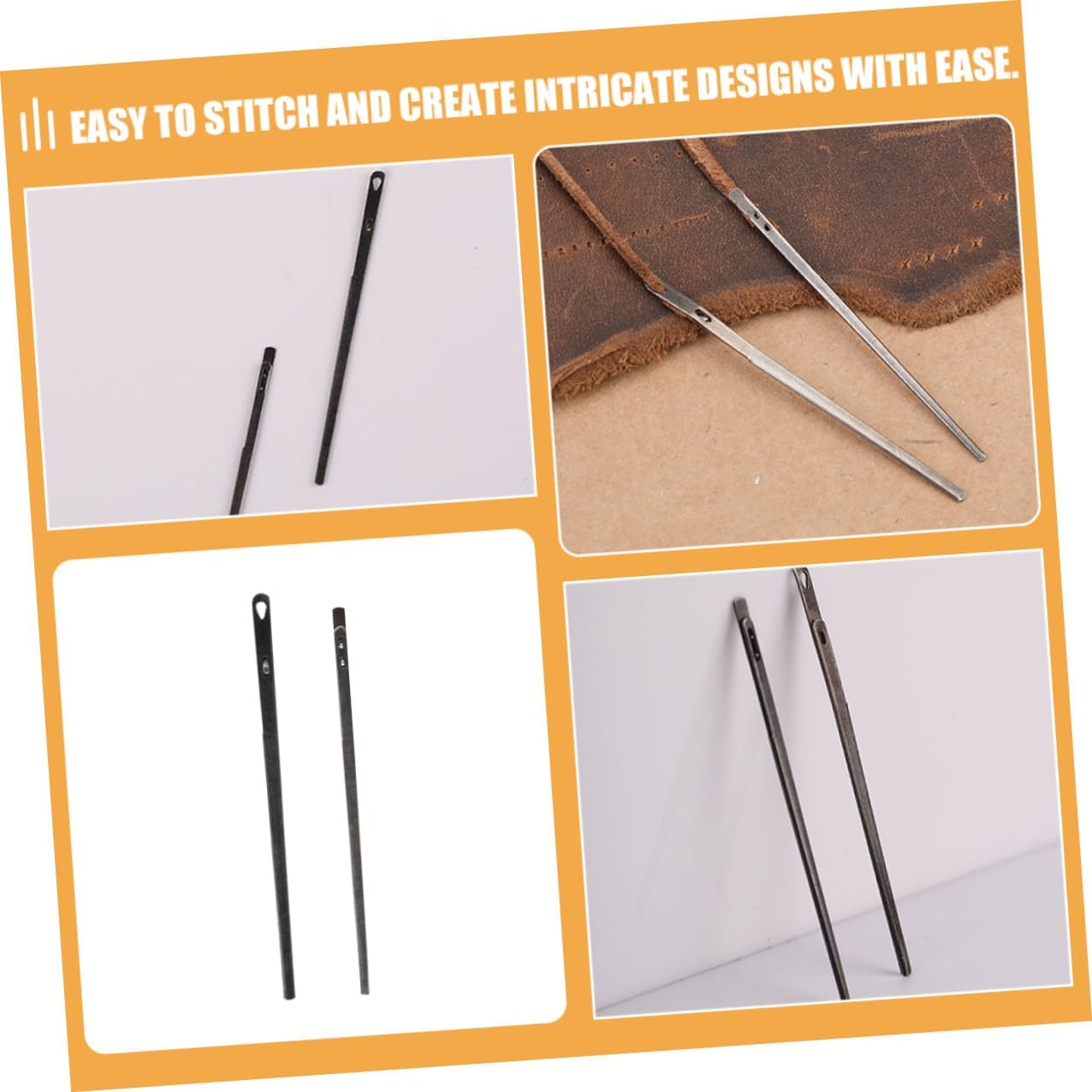 Hoement 2Pcs Leather Sewing Needles Steel Lacing Needles for Leathercraft DIY Projects Hand Stitching Tools for Handmade Leather Goods