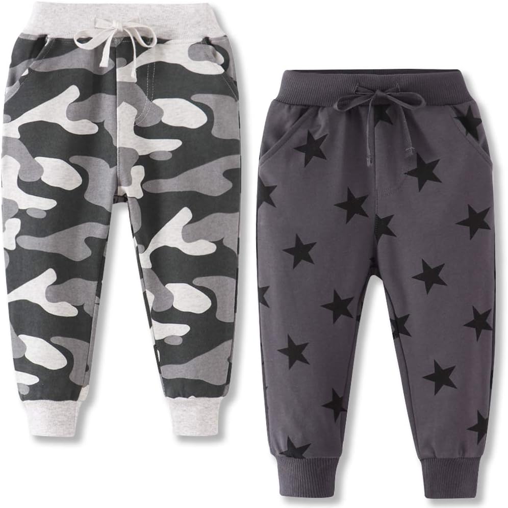 Little Boys Jogger Pants Toddler Boys' Drawstring Elastic Waist Cotton Casual Sweatpants 1PC/ 2 PCS Set